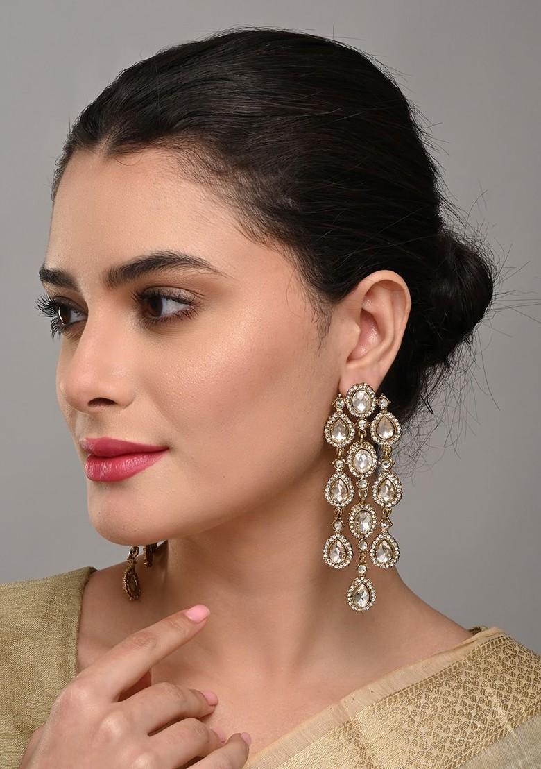 Artificial Stones Studded Contemporary Drop Earrings