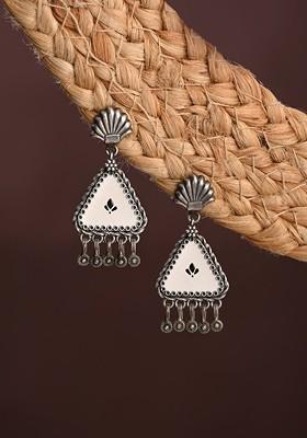 Silver Plated Contemporary Shaped Drop Earrings