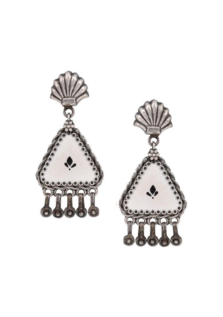 Silver Plated Contemporary Shaped Drop Earrings