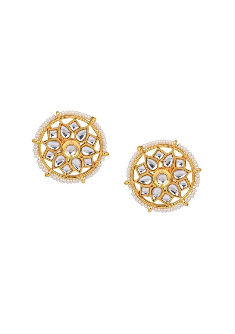 Gold Plated Kundan Studded Floral Shaped Studs
