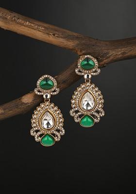 Gold Plated Kundan Studded Contemporary Drop Earrings