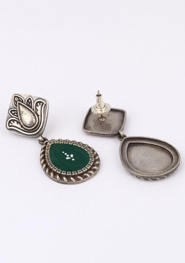 Silver Plated Teardrop Shaped Oxidised Drop Earrings