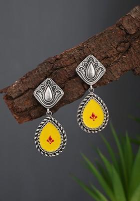 Silver Plated Oxidised Teardrop Shaped Drop Earrings