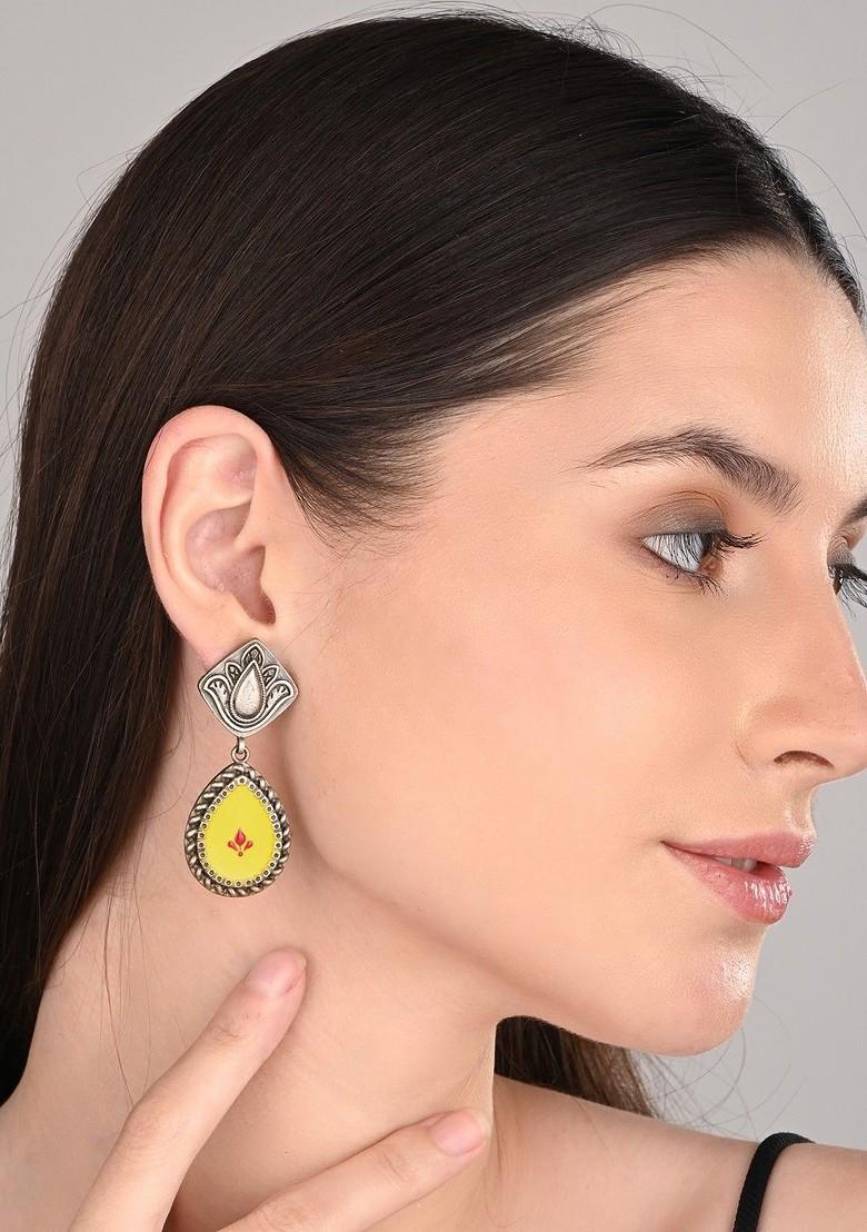 Silver Plated Oxidised Teardrop Shaped Drop Earrings