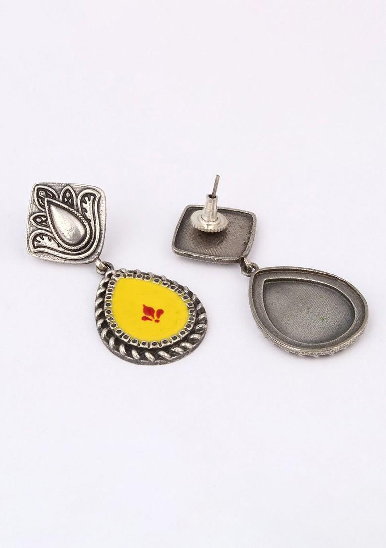 Silver Plated Oxidised Teardrop Shaped Drop Earrings