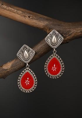 Silver Plated Teardrop Shaped Oxidised Drop Earrings