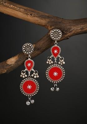 Silver Plated Hand Painted Circular Drop Earrings