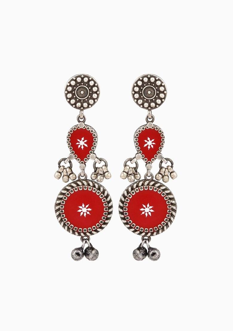 Silver Plated Hand Painted Circular Drop Earrings