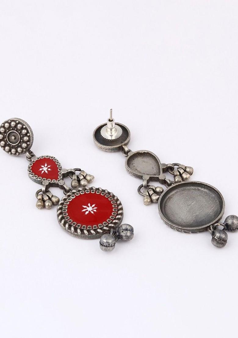 Silver Plated Hand Painted Circular Drop Earrings