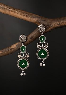 Silver Plated Circular Shaped Oxidised Drop Earrings