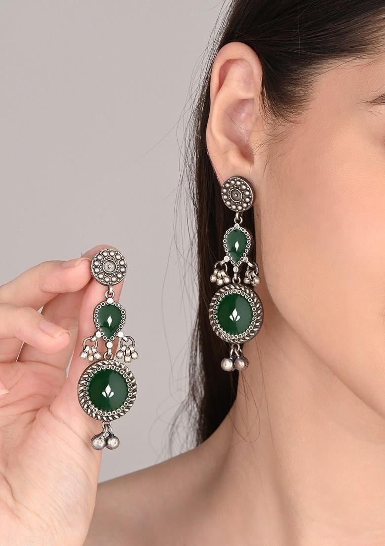 Silver Plated Circular Shaped Oxidised Drop Earrings