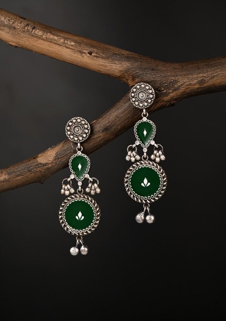 Silver Plated Circular Shaped Oxidised Drop Earrings