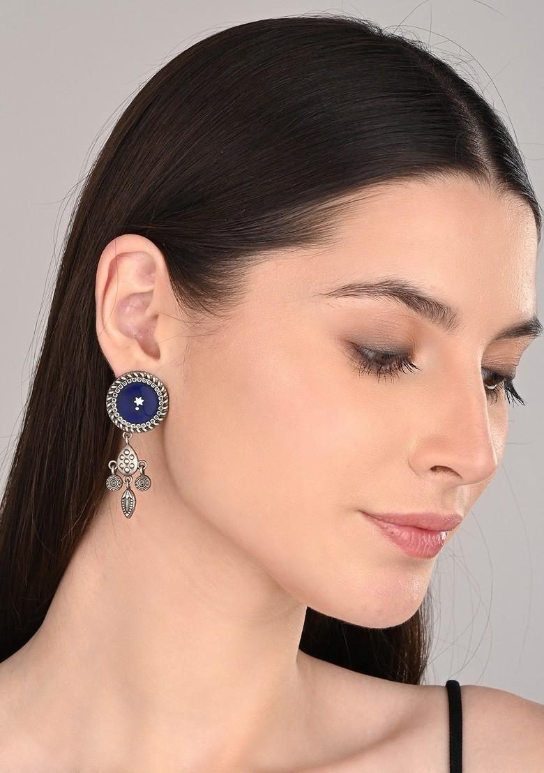 Silver Plated Circular Shaped Oxidised Drop Earrings