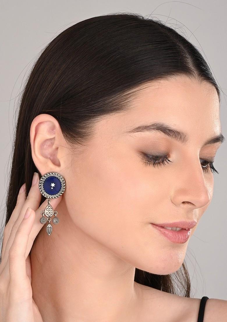 Silver Plated Circular Shaped Oxidised Drop Earrings