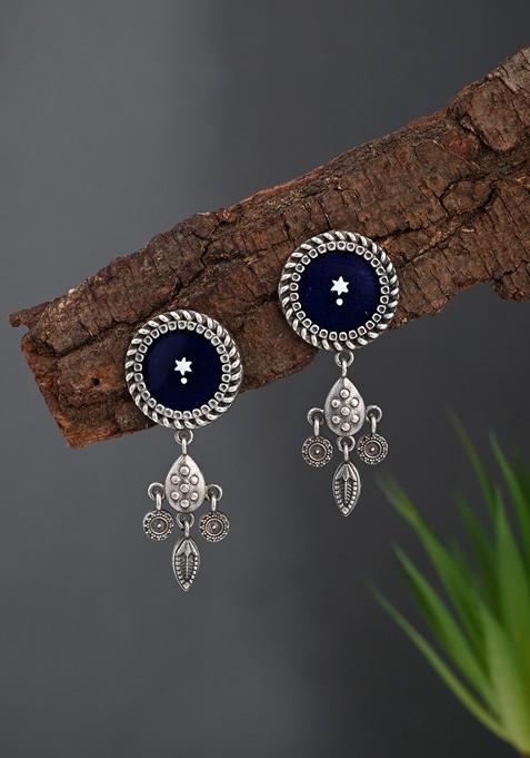 Silver Plated Circular Shaped Oxidised Drop Earrings