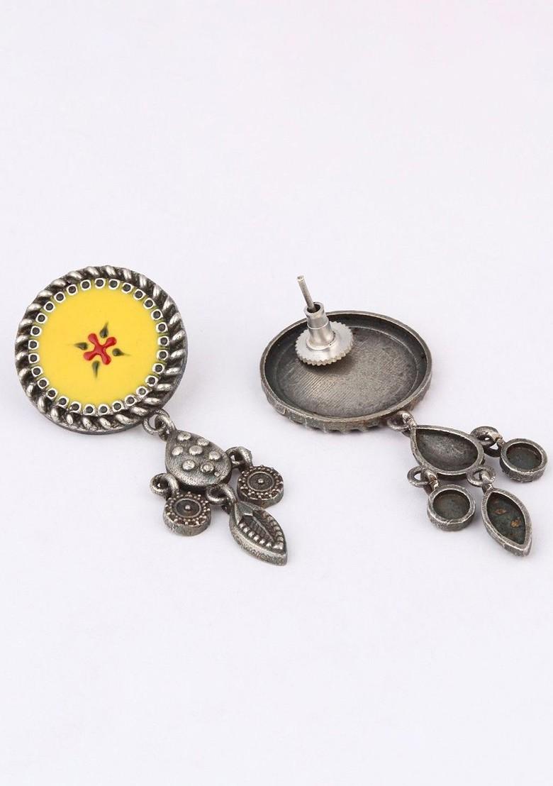 Silver Plated Circular Shaped Oxidised Drop Earrings