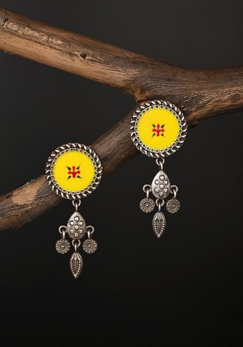 Silver Plated Circular Shaped Oxidised Drop Earrings