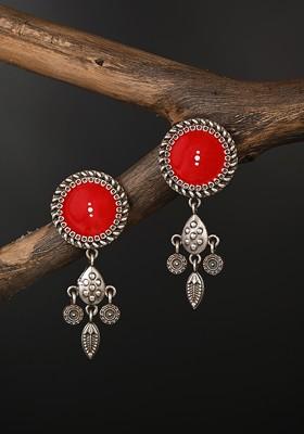 Silver Plated Circular Shaped Oxidised Drop Earrings