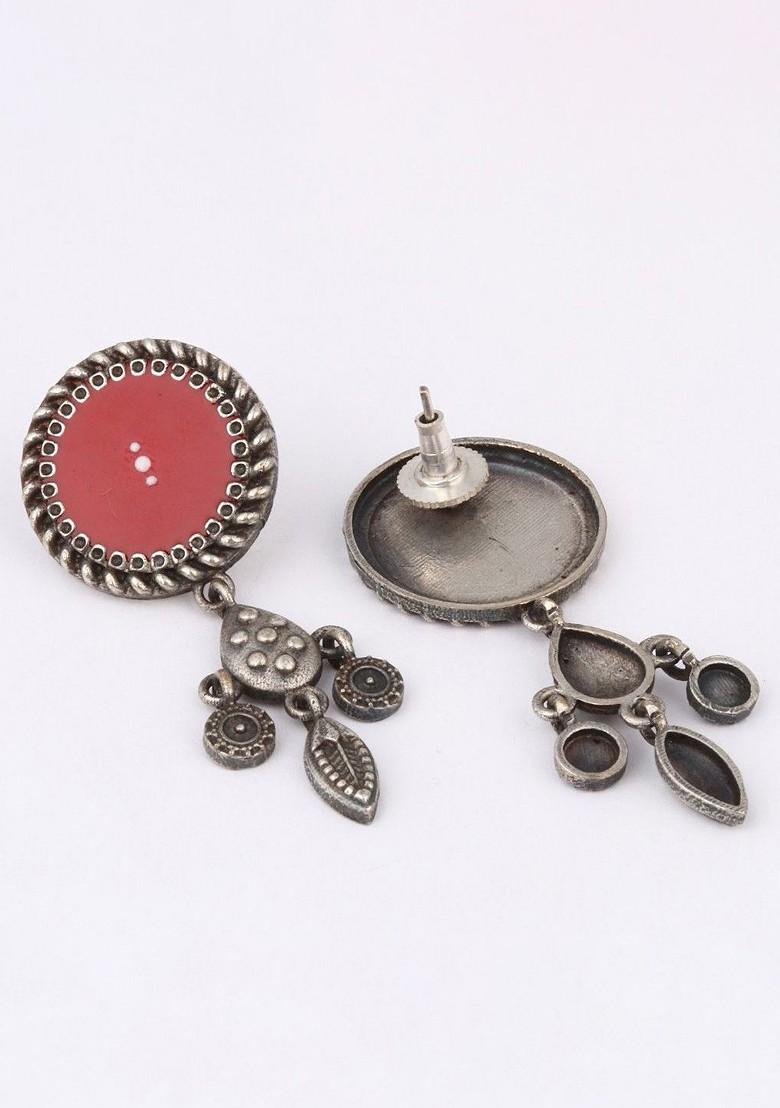Silver Plated Circular Shaped Oxidised Drop Earrings