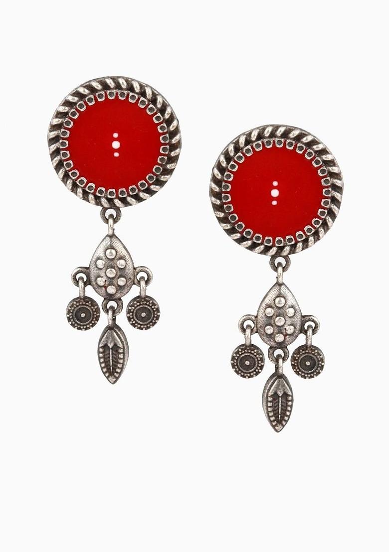 Silver Plated Circular Shaped Oxidised Drop Earrings