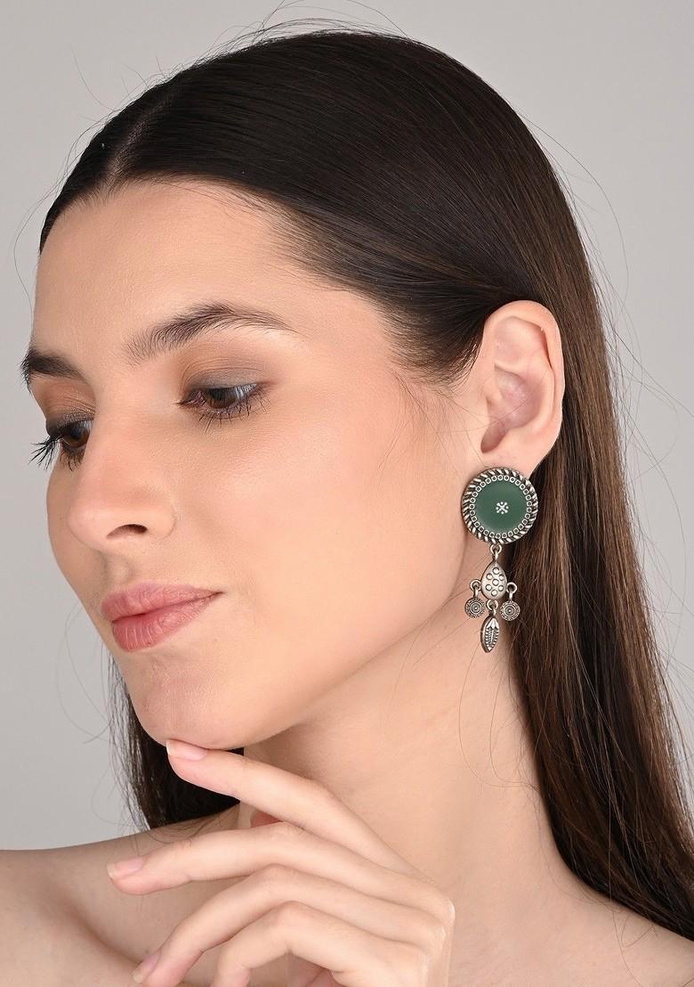 Silver Plated Circular Shaped Oxidised Drop Earrings