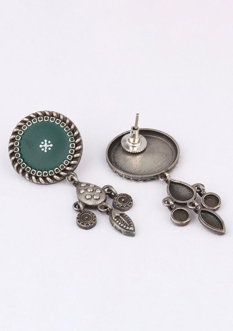 Silver Plated Circular Shaped Oxidised Drop Earrings