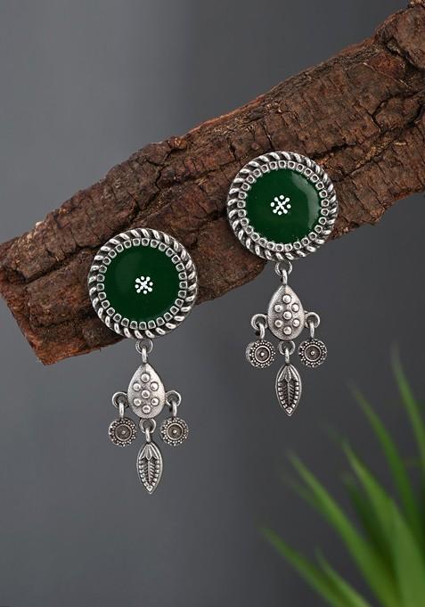 Silver Plated Circular Shaped Oxidised Drop Earrings