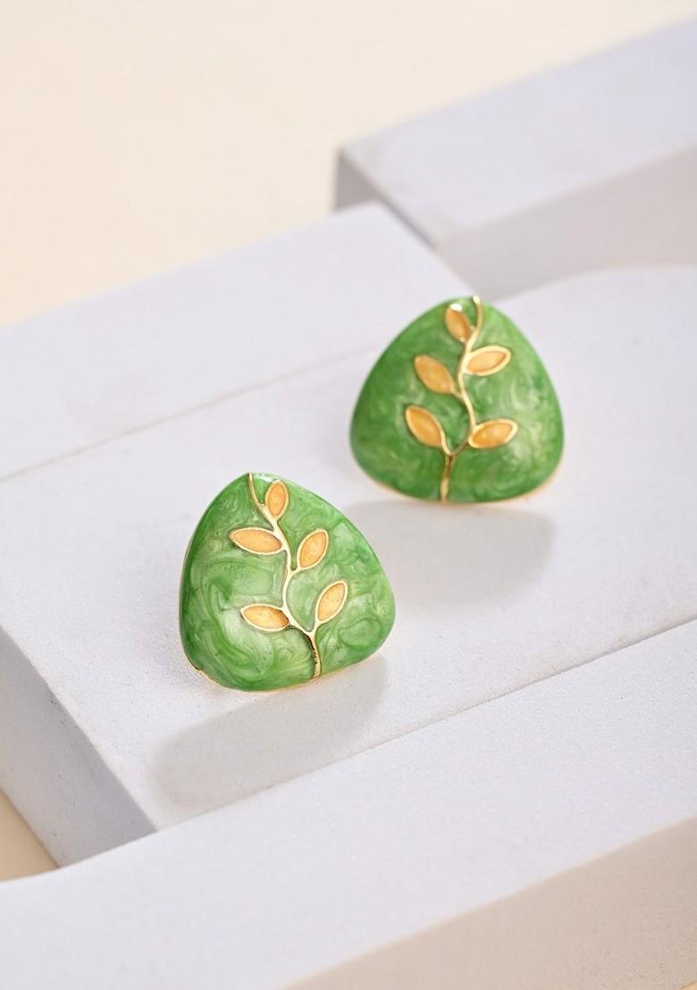 Gold Plated Triangular Shaped Enamelled Studs