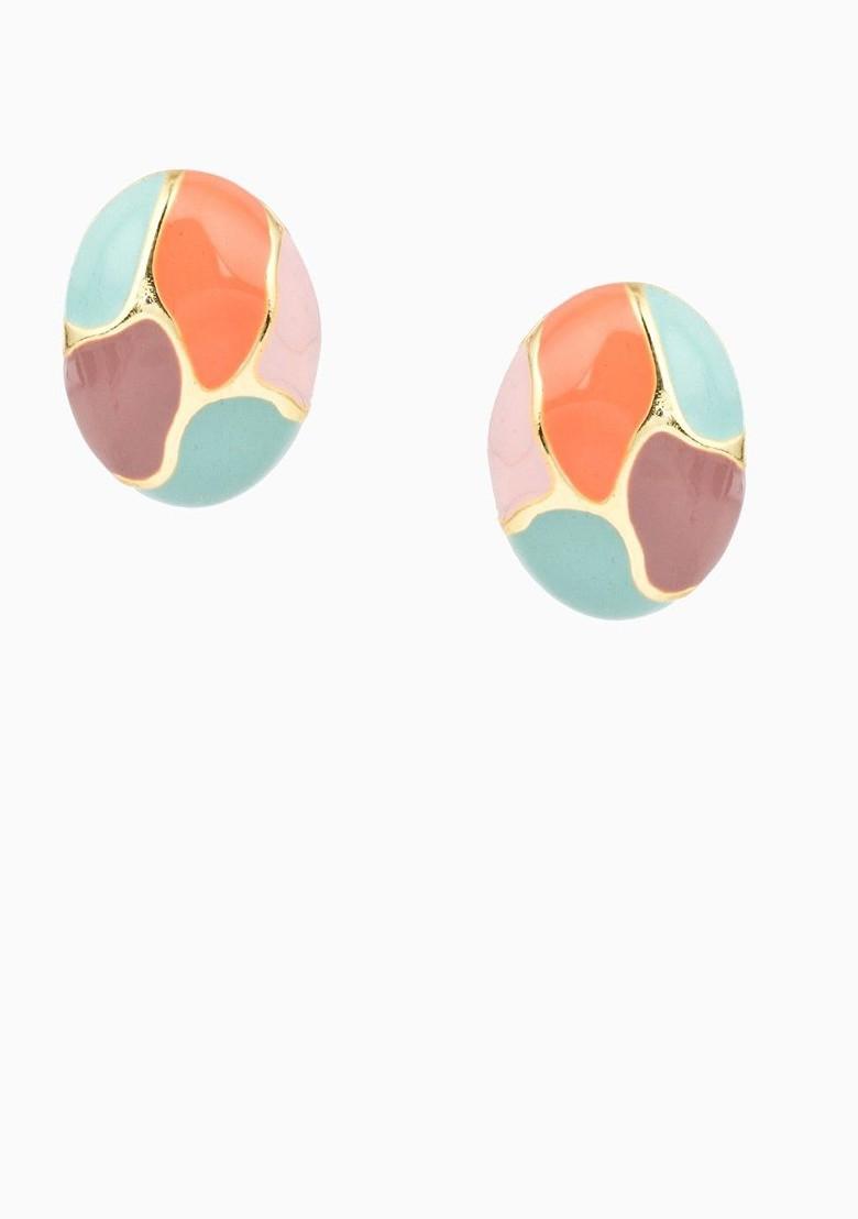 Gold Plated Marble Enamelled Oval Drop Earrings