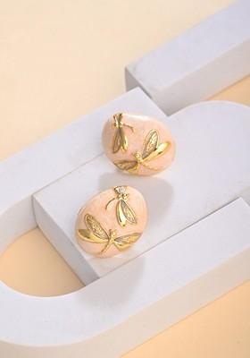 Gold Plated Enamelled Oval Drop Earrings