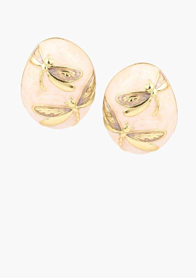 Gold Plated Enamelled Oval Drop Earrings - Indya