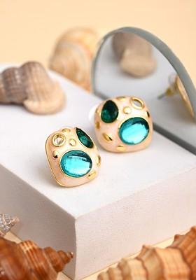 Gold Plated Artificial Stones Studded Square Shaped Enamelled Studs