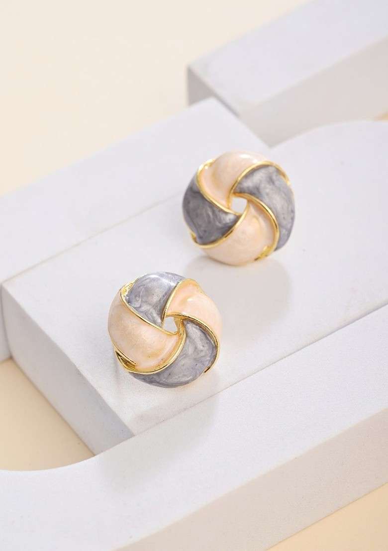Gold Plated Geometric Shaped Enamelled Studs - Indya