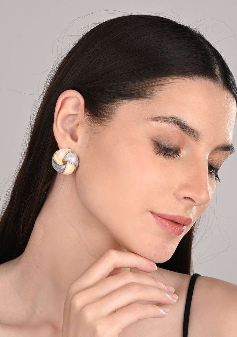 Gold Plated Geometric Shaped Enamelled Studs - Indya
