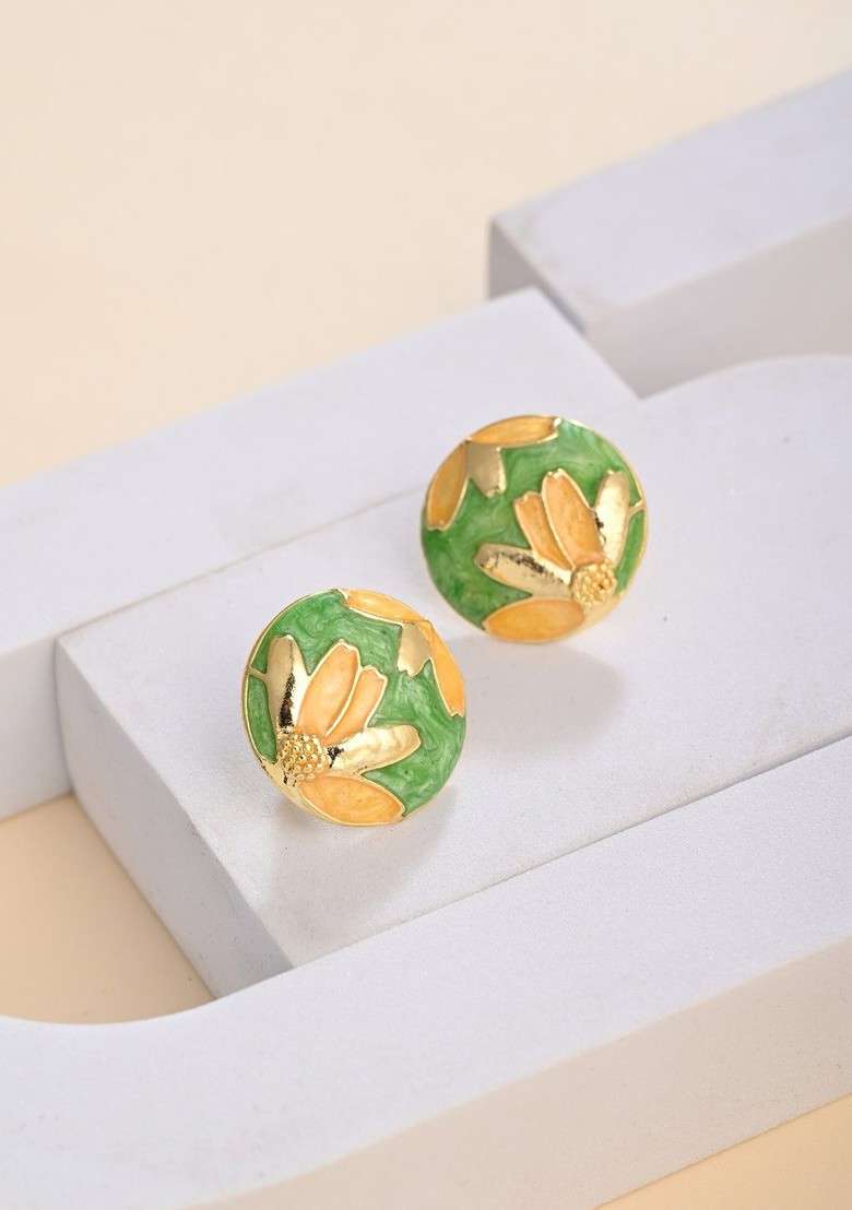 Gold Plated Circular Shaped Enamelled Studs - Indya