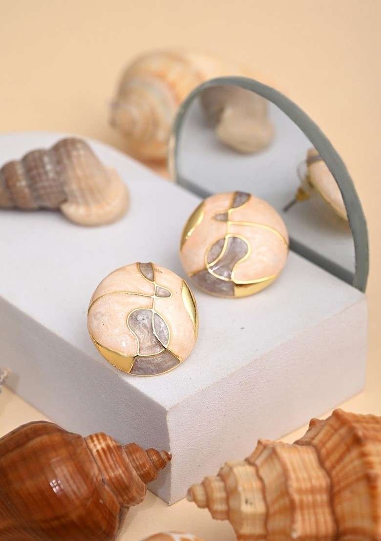 Gold Plated Circular Shaped Enamelled Studs - Indya