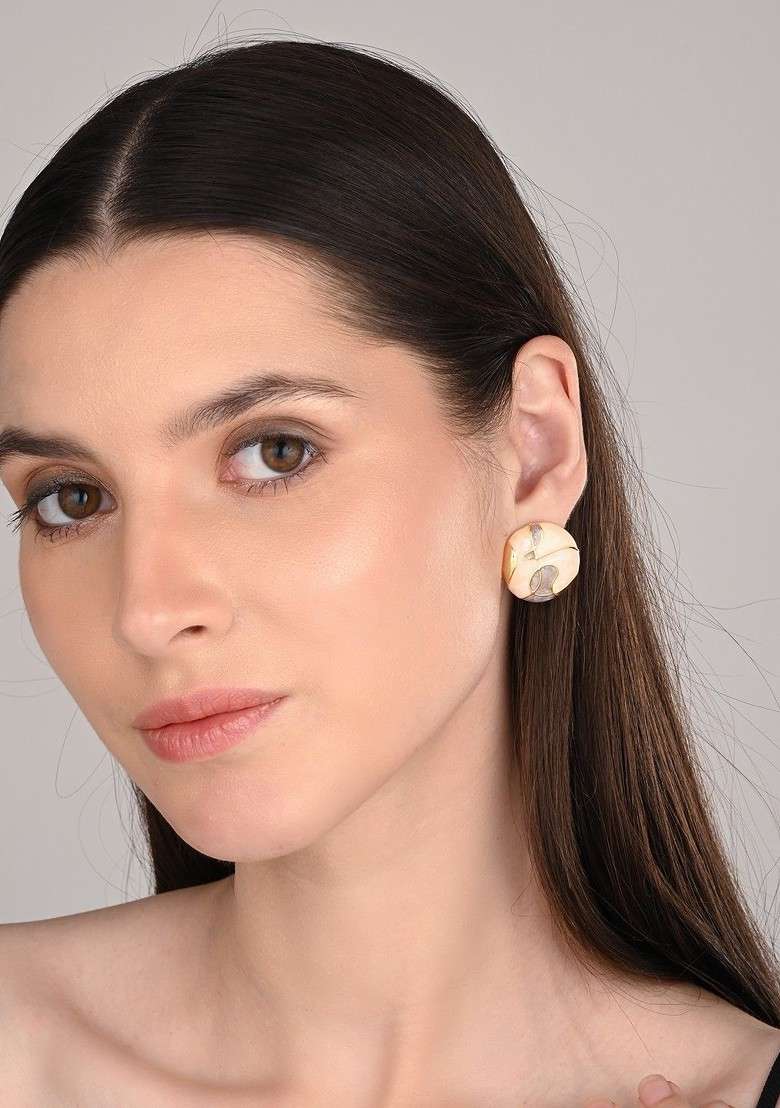 Gold Plated Circular Shaped Enamelled Studs - Indya
