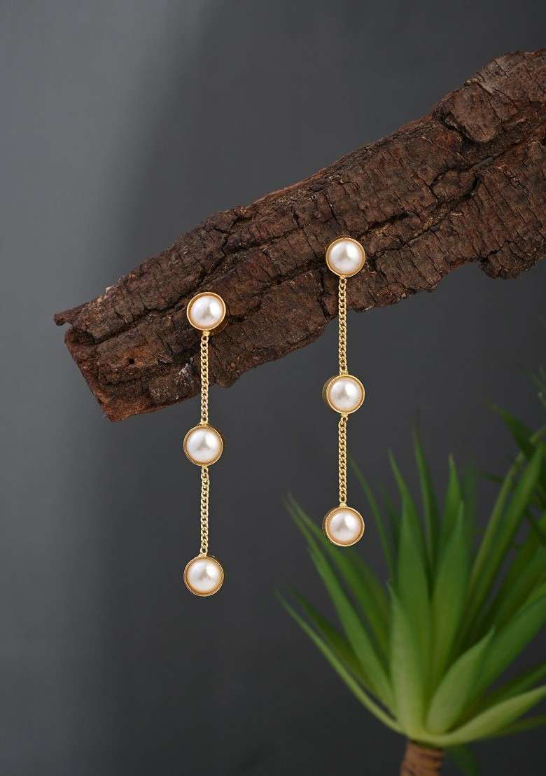 Gold Plated Pearls Beaded Circular Drop Earrings - Indya