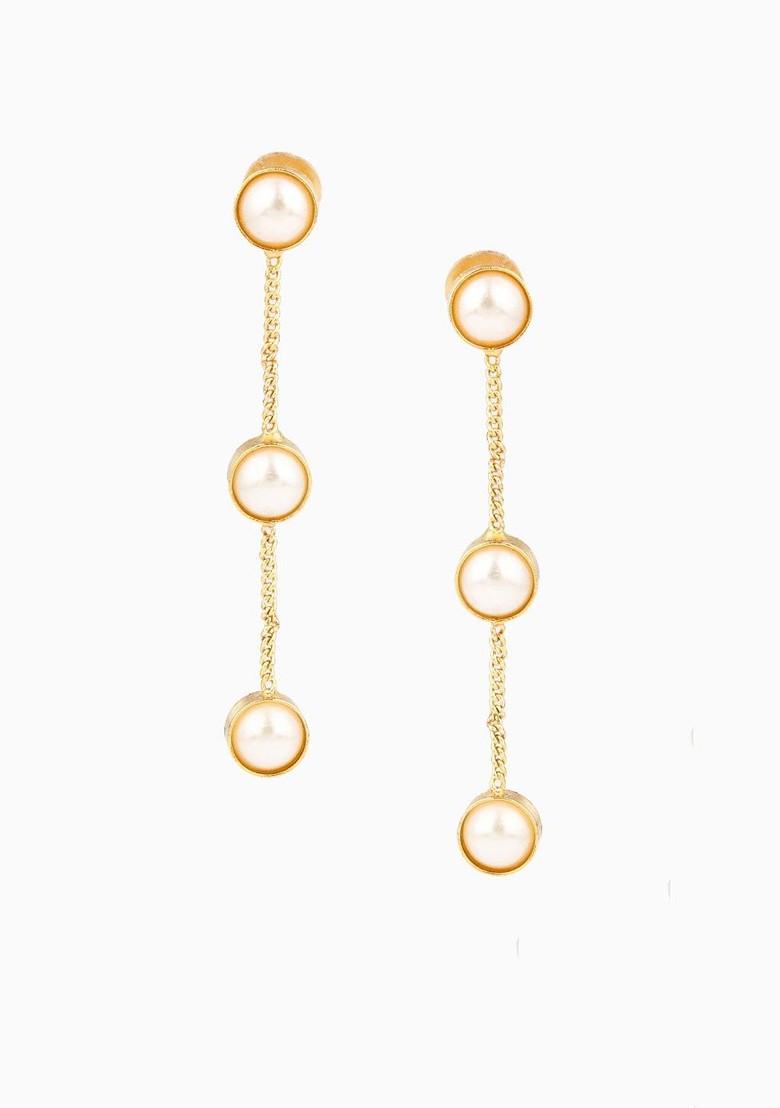 Gold Plated Pearls Beaded Circular Drop Earrings
