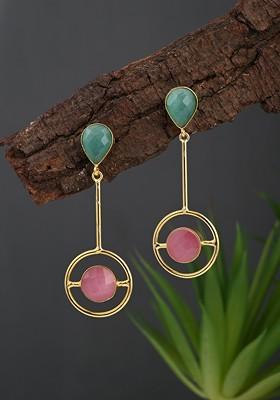 Gold Plated Artificial Stones Studded Circular Shaped Drop Earrings