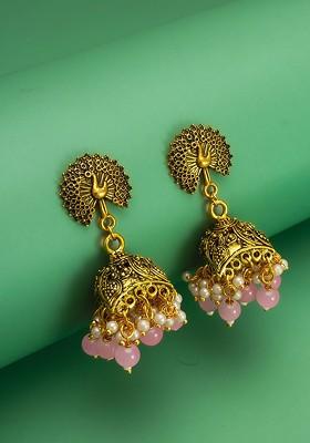 Gold Plated Pearls Beaded Dome Shaped Jhumkas
