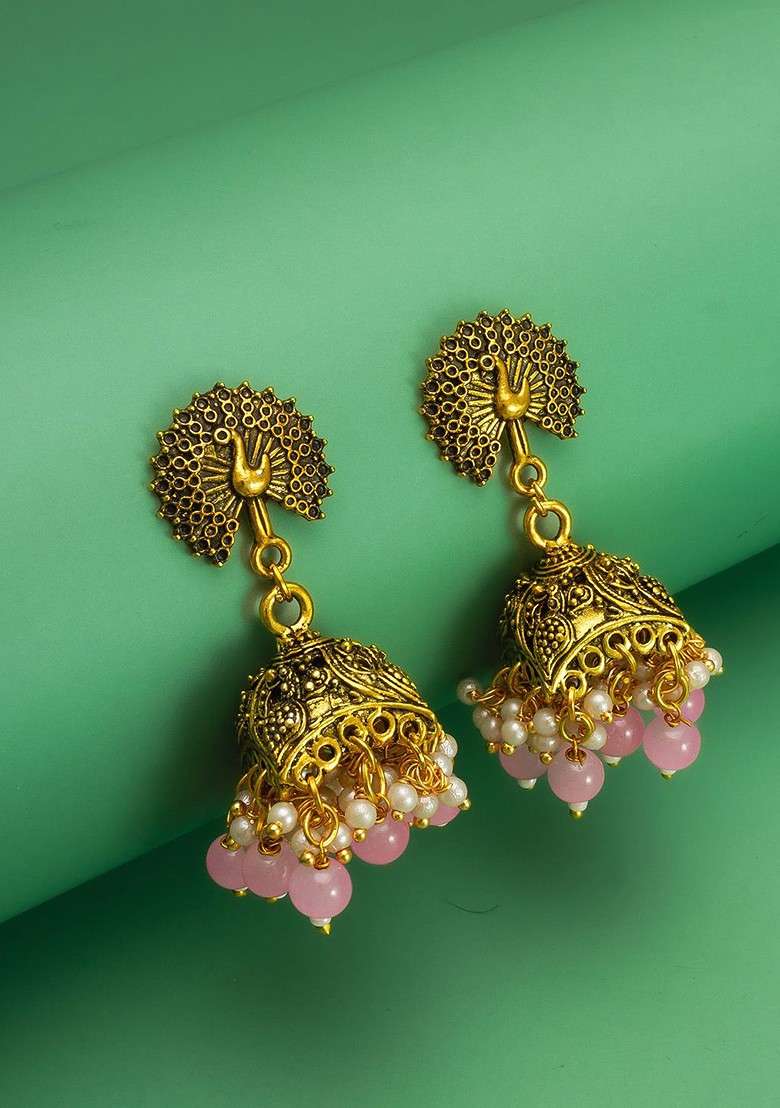 Gold Plated Pearls Beaded Dome Shaped Jhumkas - Indya