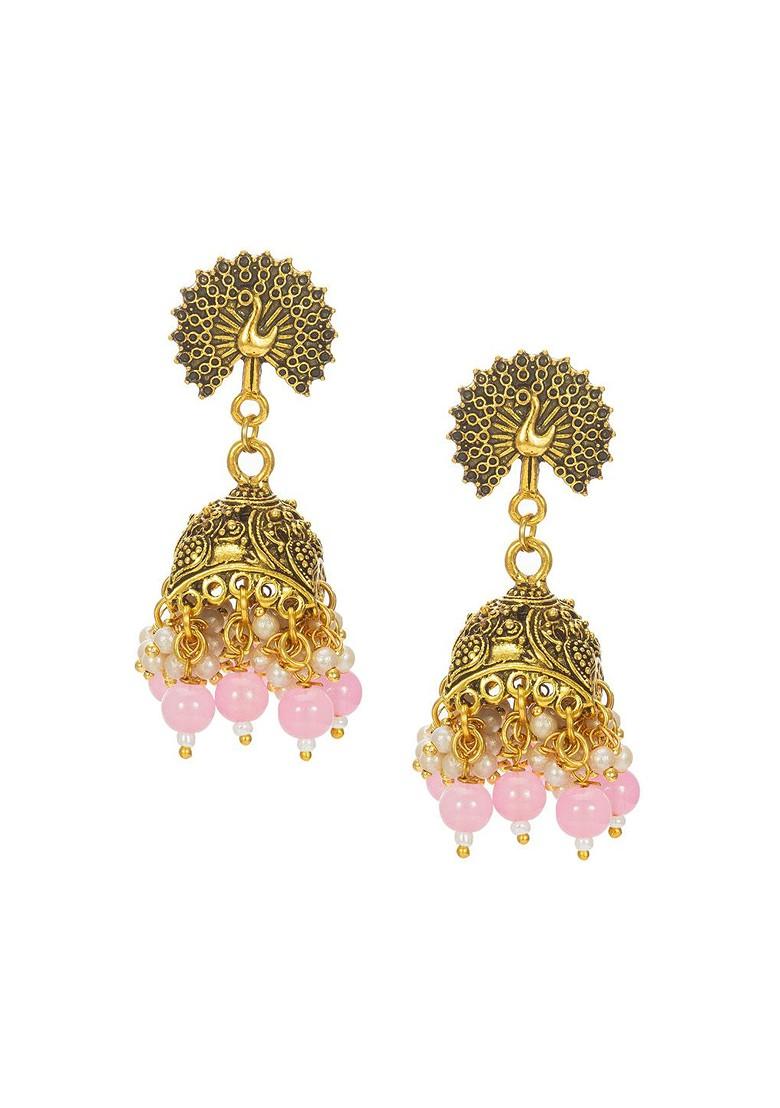 Gold Plated Pearls Beaded Dome Shaped Jhumkas