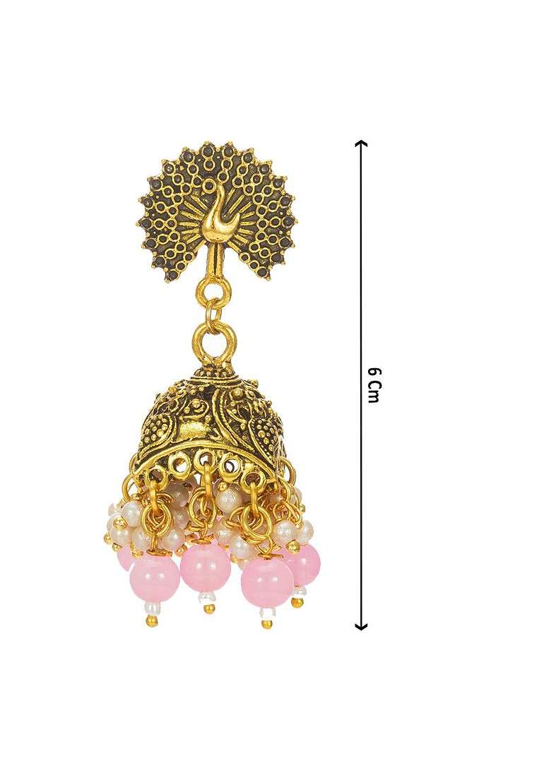 Gold Plated Pearls Beaded Dome Shaped Jhumkas - Indya
