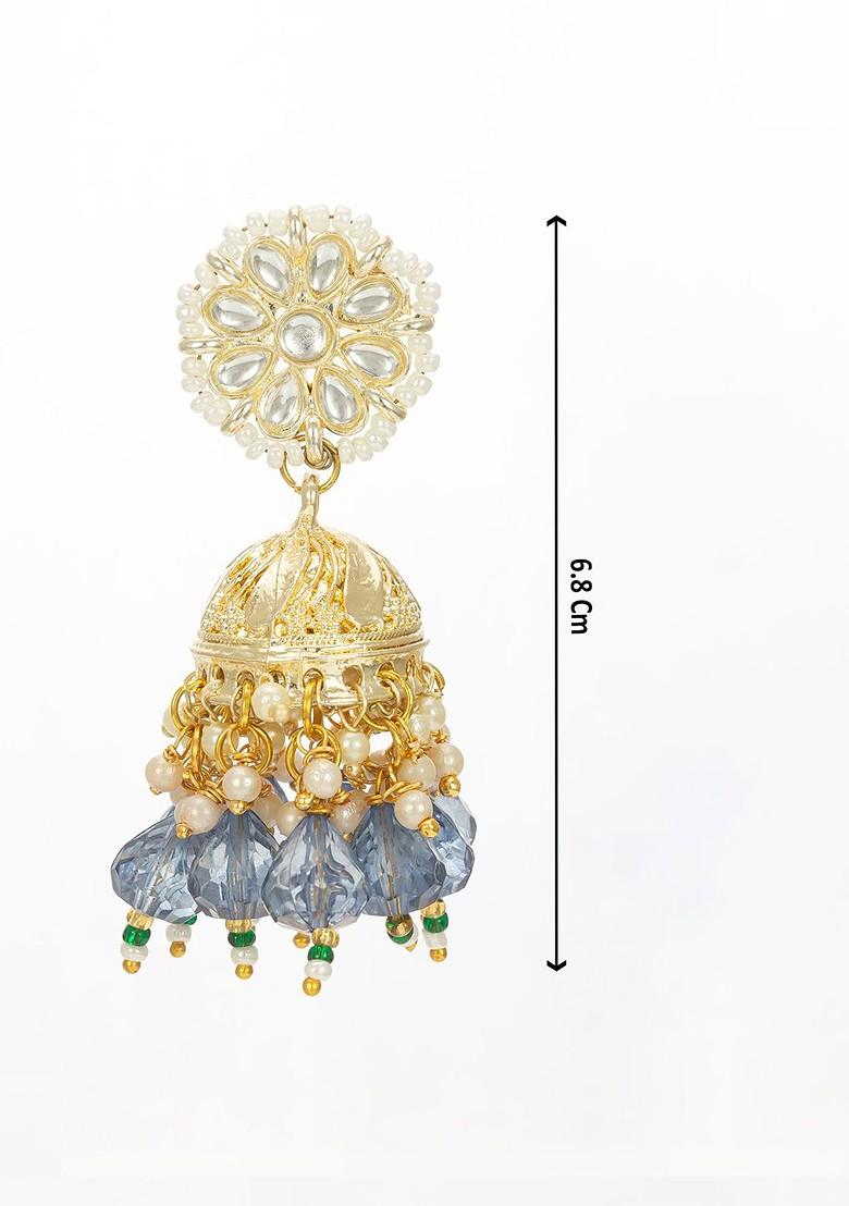 Gold Plated Kundan Studded And Pearls Beaded Dome Shaped Jhumkas