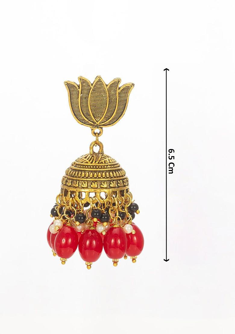 Gold Plated Pearls Beaded Dome Shaped Jhumkas