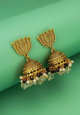 Gold Plated Pearls Beaded Dome Shaped Jhumkas