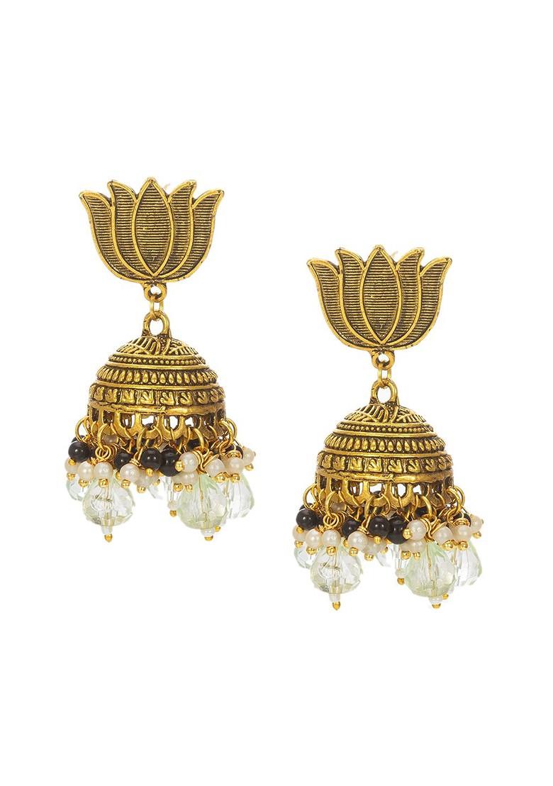Gold Plated Pearls Beaded Dome Shaped Jhumkas