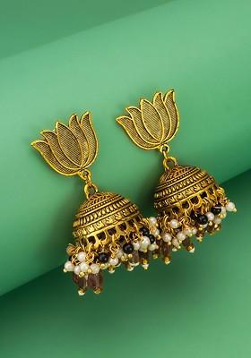 Gold Plated Pearls Beaded Dome Shaped Jhumkas