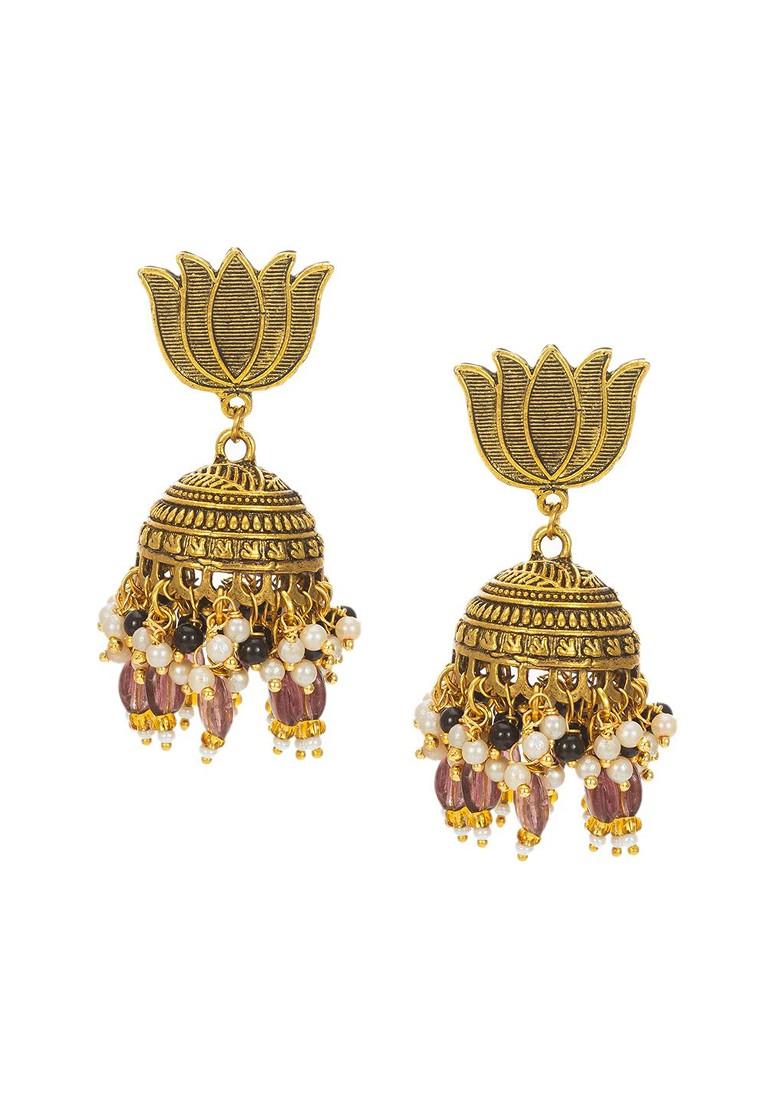 Gold Plated Pearls Beaded Dome Shaped Jhumkas